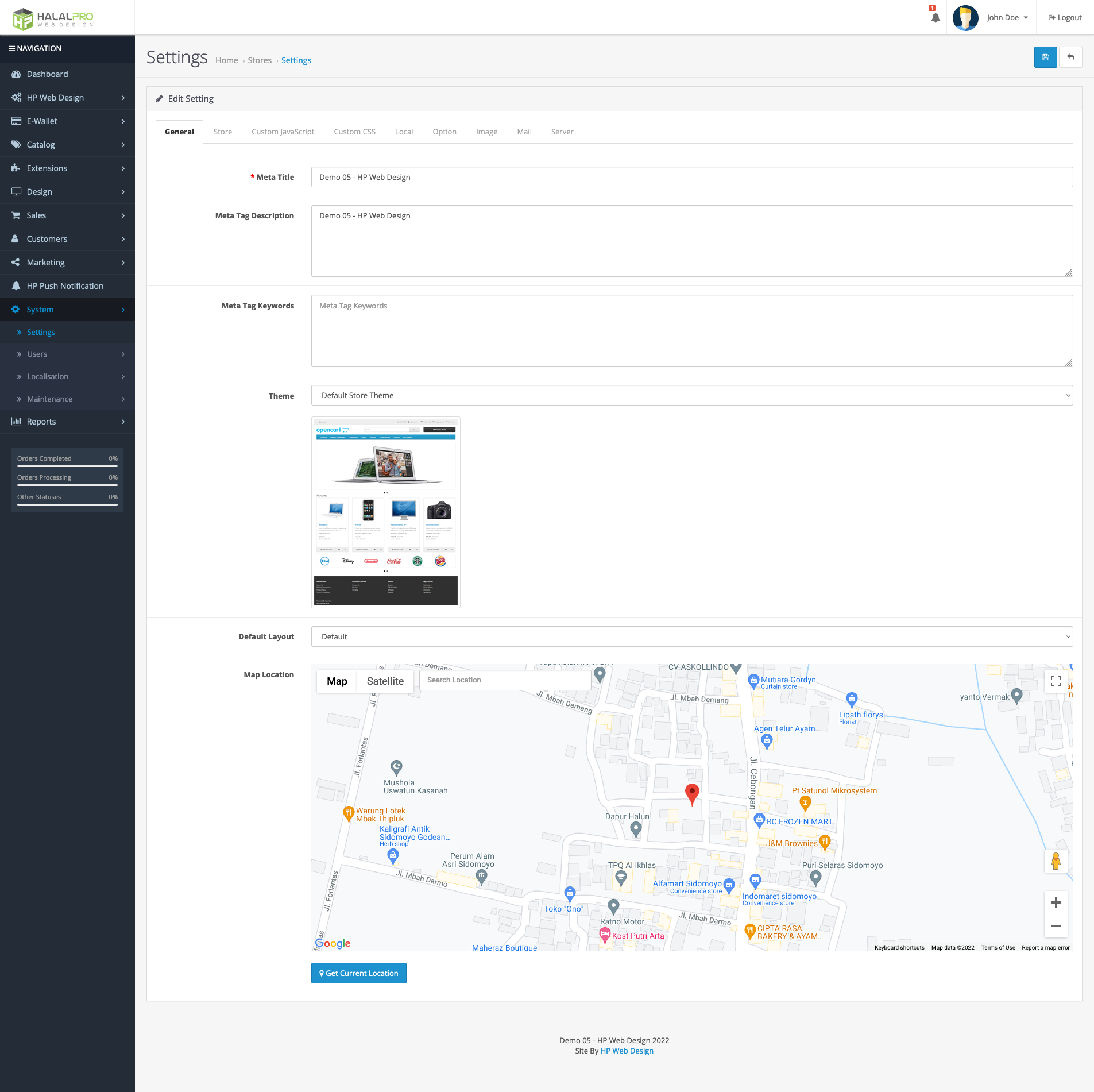 admin can also set exact map location for the opencart store